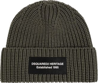 Dsquared2 Muts met logopatch - Heren - Hoeden - Groen - ONE Size - Wol - Accessoires