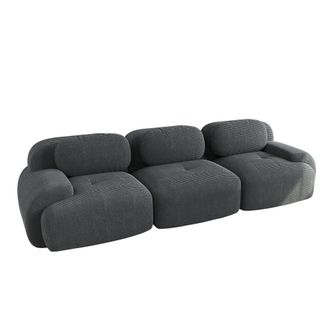 Urban Meuble Sof&aacute; modular 3 plazas de pana gris con reposabrazos curvos
