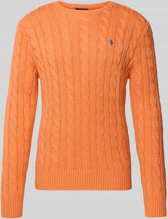 Polo Ralph Lauren Strickpullover mit Label-Stitching in Orange Melange, Größe XXL