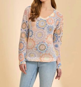 FDJ V Neck Print Sweater Top In Dream Catcher