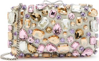 Self Portrait Crystal-embellished Satin box Clutch - Pink - One Size