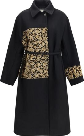 Dries Van Noten Cappotto in alpaca e lana con ricami - - Dresses - Donna - Nero - S