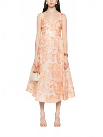 Zimmermann Rebellion Drape Midi Dress In Golden Bloom