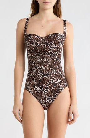 Betsey Johnson Sweetheart Ruched One-Piece Swimsuit in Leopard at Nordstrom Rack, Size X-Large