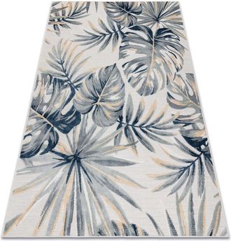 RugsX Rugsx - Alfombra Estructural Botanic 65265 Hojas De Monstera Tejido Plano En El Balc&oacute;n, Terraza - Crudo Multicolour 137x190 Cm