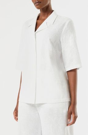 Marina Rinaldi Visino Embroidered Linen & Cotton Camp Shirt in Optical White at Nordstrom, Size 18W