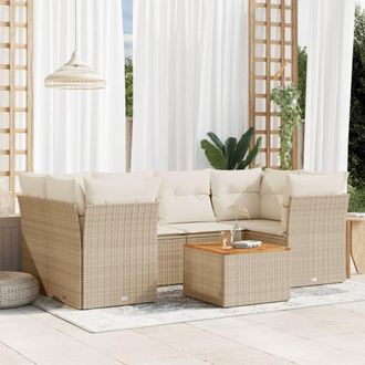 vidaXL Vidaxl - Set Sof&aacute;s De Jard&iacute;n 7 Piezas Y Cojines Rat&aacute;n Sint&eacute;tico Beige