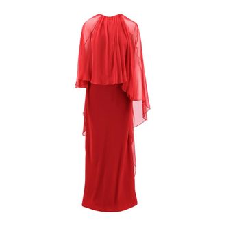 Alberta Ferretti Jurk tot op de grond met doorschijnende cape overlay - Dames - Jurken - Rood - Maat: M Zijde