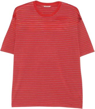 Auralee Soft Smooth Wool Stripe Jersey Tee - Heren - T-shirts - Rood - XL - Wol - Tops