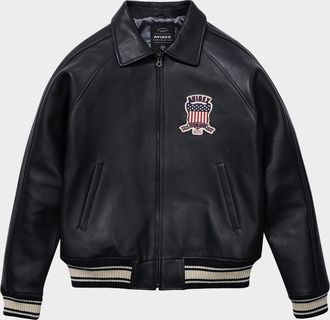 Avirex Men & apos;s Icon Logo Leather Bomber Jacket