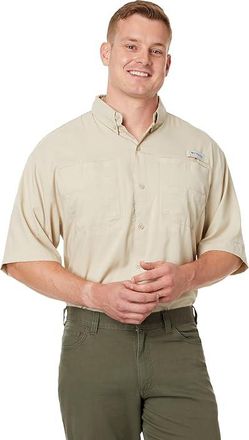 Columbia Big Tall Tamiamitm II S/S Mens Short Sleeve Button Up Fossil : 2XL Tall, Mesh/Polyester