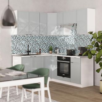 Vicco Cocina Esquinera Fame-line, Azul Claro-gris-blanco, 160 X 190 Cm, Et M&aacute;rmol, Vicco