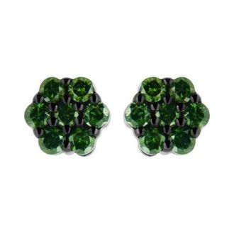 House of Brilliance Silver 4.0 Cttw Round Treated Green Diamond Floral Cluster Stud Earring in Green Diamond | White at Nordstrom