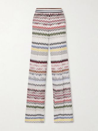 Missoni Pantaloni A Gamba Larga In Maglia Crochet A Righe - Bianco