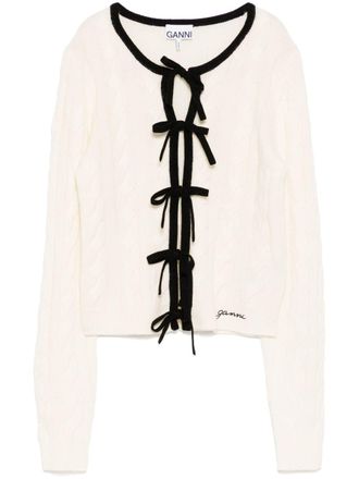 Ganni lace-up fastening cardigan - women - Merino/Cashmere - L - White