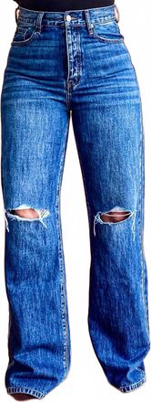 Kancan 90S Wide Leg Flare Denim Jeans In Mid Wash