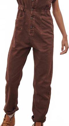 Free People Marci Coverall Button Front Short Sleeve Jumpsuit In Pinecone