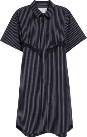 sacai Pinstripe Poplin Shirtdress in Navy Stripe at Nordstrom, Size 1