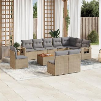 vidaXL Set De Sof&aacute;s De Jard&iacute;n 11pzas Con Cojines Rat&aacute;n Sint&eacute;tico Beige Vidaxl