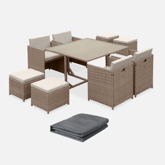 Sweeek Mesa De Jard&iacute;n Encastrable Resina Con 8 Sillones + Cobertor