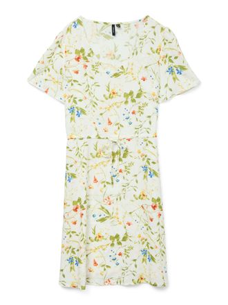 Vero Moda Minikleid VERO MODA VMEASY JOY SS SHORT DRESS WVN GA, Damen, Gr. XS, N-Gr, weiss (snow wei&szlig; aop:phoebe), Web, Obermaterial: 100% Viskose, bedruckt, re
