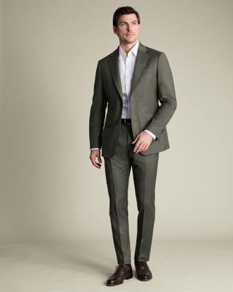 CHARLES TYRWHITT Italian Flannel Suit Trousers - Olive Green Size 30/30 by Charles Tyrwhitt