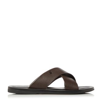 Dune London Mens FRANK Slip-On Sandals - Brown Leather - Size UK 11