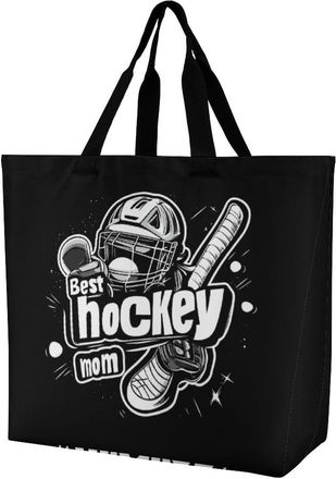 Generic I Love Hockey Large Reusable Shopping Bag Lightweight Foldable Tote Bags Washable Shoulder Handbag