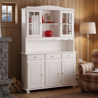 Dmora Dmora Buffet Avec Trois Portes Et Tiroirs Avec Vitrine Sup&eacute;rieure, Couleur Blanche, 130 X 198 X 32 Cm