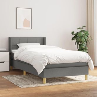 vidaXL Cama Box Spring Con Colch&oacute;n Tela Gris Oscuro 100x200 Cm Vidaxl