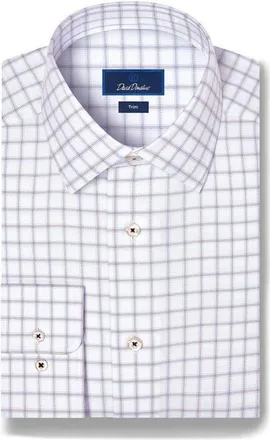 David Donahue Trim Fit Windowpane Check Dress Shirt in White/merlot at Nordstrom, Size 15.5