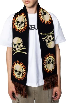 Pleasures Zine Cotton Scarf in Black at Nordstrom