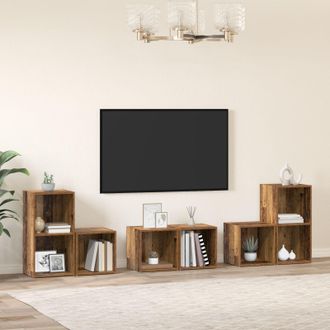 Berkfield Home TV Cabinet Set with Shelf with Storage 6 pcs Old Wood Engineered Wood in Brown