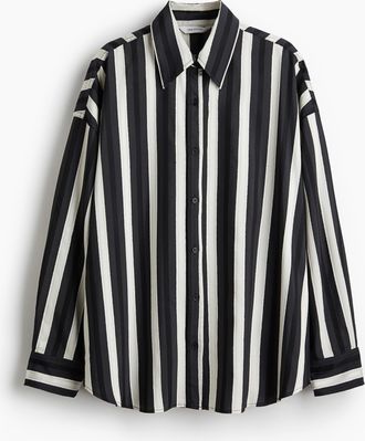 H&M Oversized Hemdbluse aus Dobby-Stoff - Schwarz/Gestreift