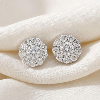 Pompeii3 3ct Halo Diamond Studs 14K White Gold Lab Grown