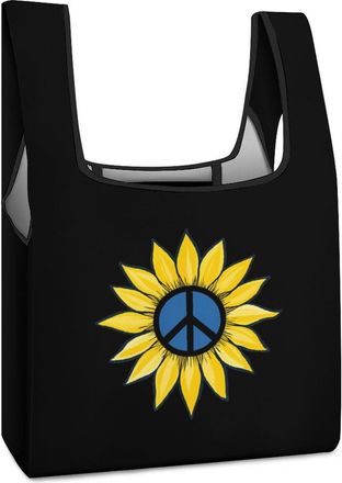 Generic Ukraine Sunflowers Peace Sign Reusable Shopping Bags Lightweight Foldable Grocery Bag Polyester Washable Tote Bag