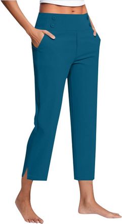 Generic AMDOLE Womens Cropped Trousers UK Ladies High Waisted Capri Pants Staight Leg Bottoms Plain Stretch Leggings Summer Chinos Joggers with Pockets Elegan