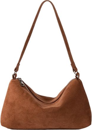 Generic Women Faux Suede Shoulder Bag Fashion Underarm Bag Large Capacity Stylish Armpit Bag Zip Closure Elegant Shoulder Purse for Autumn Winter (Brown)