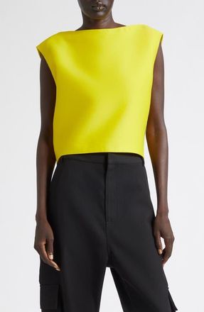 Balenciaga Crop Wool & Silk Drape Back Top in 7200 Lemon at Nordstrom, Size 14 Us