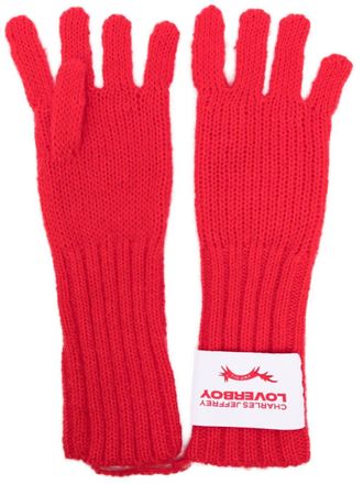 Charles Jeffrey Loverboy logo-patch knitted gloves - women - Nylon/Kid Mohair/Merino - One Size - Red