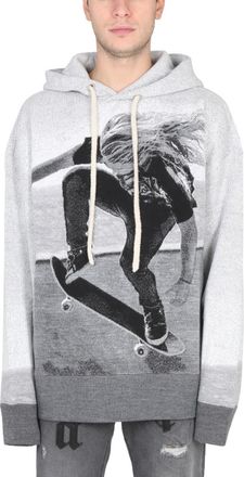Palm Angels Grey Graphic Hood Sweater