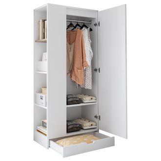 STILVORA Armadio Con 1 Anta, Ripiani E Cassetti, Per Camera Da Letto, In Legno, 70&times;40&times;170 Cm, Bianco