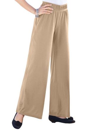 Roaman's Plus Size Pull On Wide Leg Soft Knit Pant in New Khaki at Nordstrom, Size Small