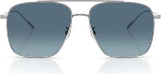 Oliver Peoples Dresner 56mm Mirrored Pilot Sunglasses in Silver /Marine Gradient at Nordstrom