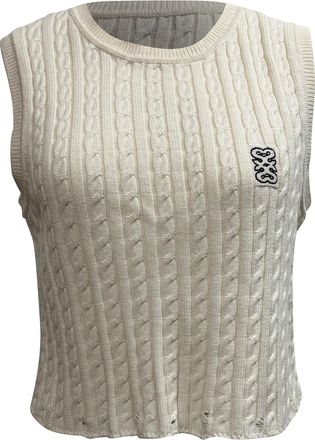Sandro Sandro Logo-Embroidered Cable-Knit Top in White Cotton