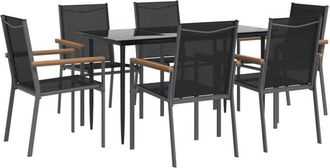 vidaXL 7 Piece Garden Dining Set Black Textilene and Steel Vidaxl