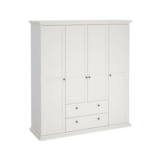 Dmora Armario Dmora Con Cuatro Puertas Y Dos Cajones, Color Blanco, 181,4 X 200,6 X 60,5 Cm, Con Embalaje Reforzado