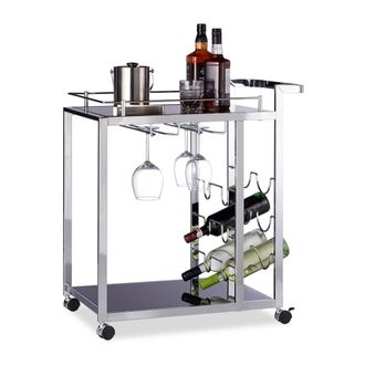 Relaxdays Camarera Baron Para Cocina Con Botellero Para 6 Botellas, Metal Y Cristal, Negro, 75 X 40 X 70 Cm - Relaxdays