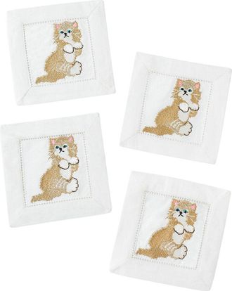 Tiramisu Set Of 4 Paws & Whiskers Linen Cocktail Napkins