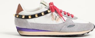 Valentino Garavani Stud Up Trainer In Split Leather And Nylon With Butterfly Embroidery Woman WHITE/MULTICOLOUR 36.5